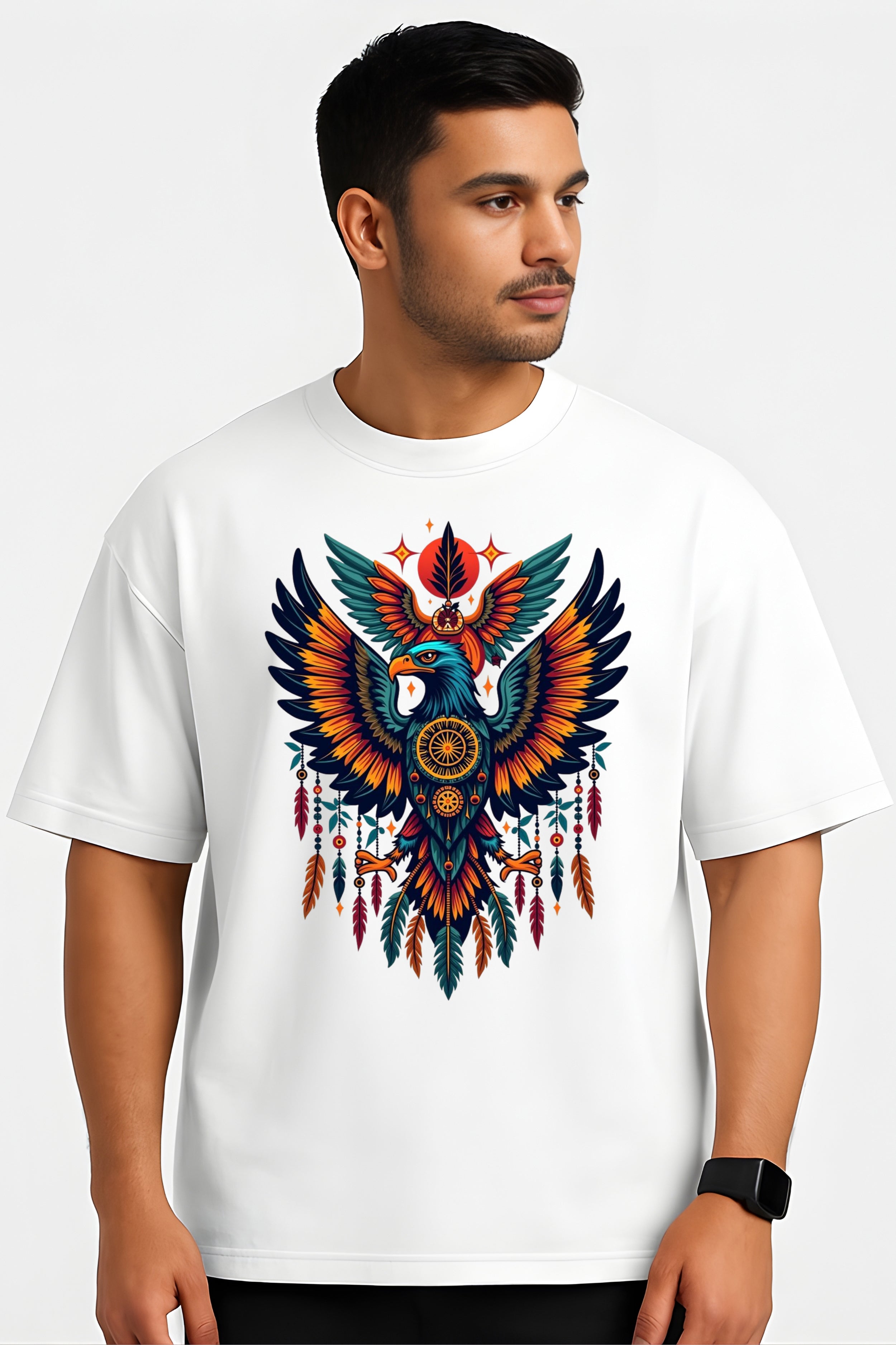 Sacred Eagle Totem White Oversized Tee